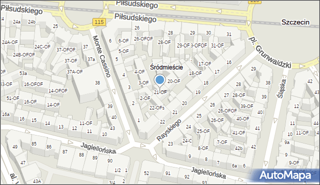 Szczecin, Rayskiego Ludomiła, gen., 21-OF, mapa Szczecina