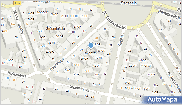 Szczecin, Rayskiego Ludomiła, gen., 27-OF, mapa Szczecina