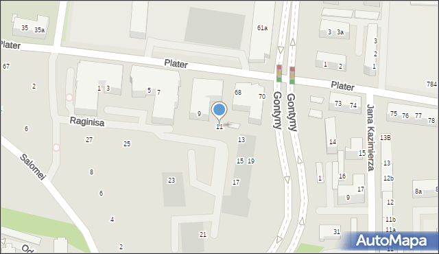 Szczecin, Raginisa Władysława, mjr., 11, mapa Szczecina