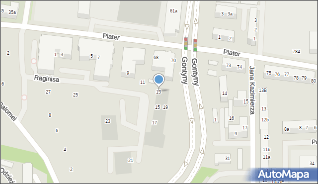 Szczecin, Raginisa Władysława, mjr., 13, mapa Szczecina