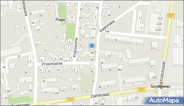 Szydłowiec, Radomska, 51, mapa Szydłowiec