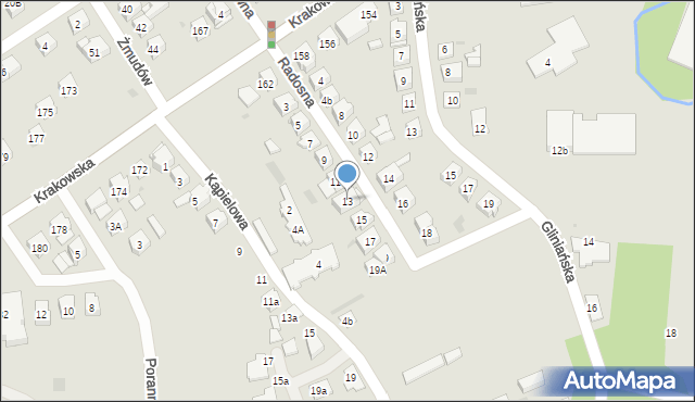 Tarnów, Radosna, 13, mapa Tarnów