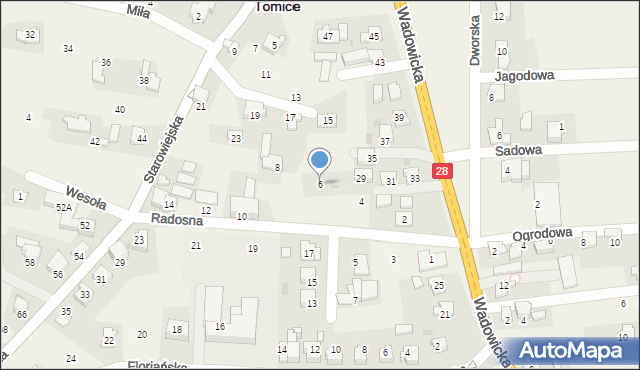 Tomice, Radosna, 6, mapa Tomice
