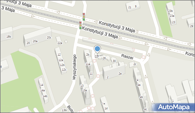 Toruń, Raszei Leona, 22f, mapa Torunia