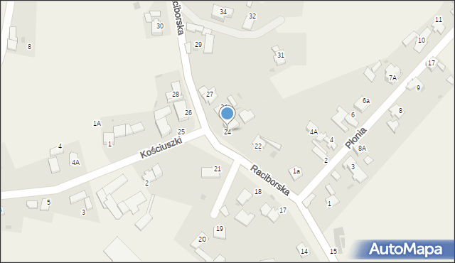 Turze, Raciborska, 24, mapa Turze