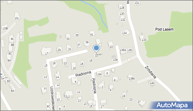 Ustroń, Radosna, 12, mapa Ustroń
