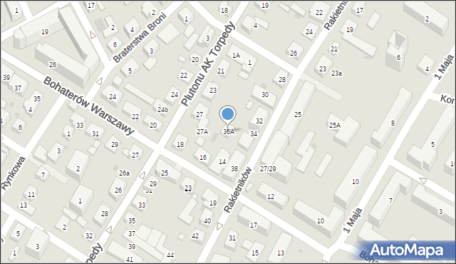 Warszawa, Rakietników, 36A, mapa Warszawy