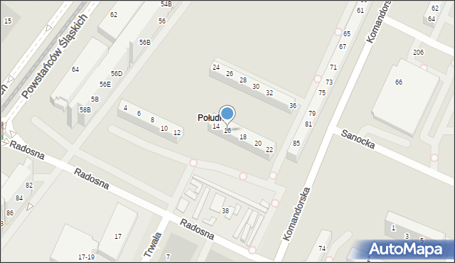 Wrocław, Radosna, 16, mapa Wrocławia