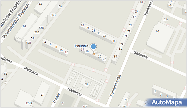 Wrocław, Radosna, 18, mapa Wrocławia