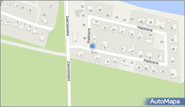 Zakrzewo, Radosna, 4, mapa Zakrzewo