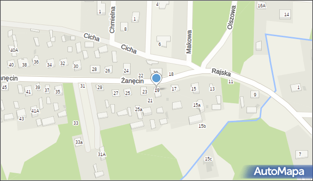 Żanęcin, Rajska, 19, mapa Żanęcin