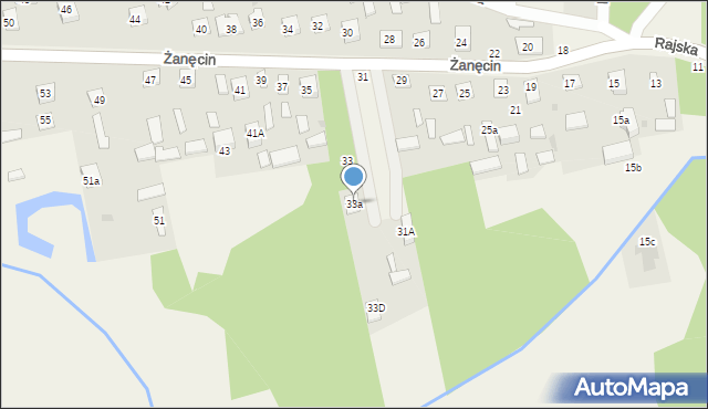 Żanęcin, Rajska, 33a, mapa Żanęcin