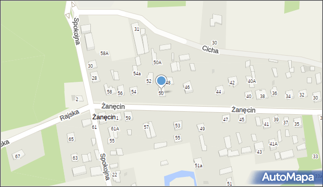 Żanęcin, Rajska, 50, mapa Żanęcin