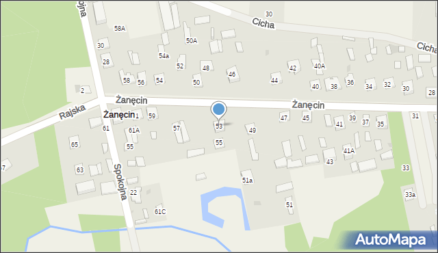 Żanęcin, Rajska, 53, mapa Żanęcin
