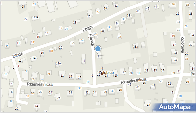 Zgłobice, Rajska, 3, mapa Zgłobice