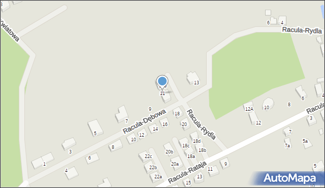 Zielona Góra, Racula-Dębowa, 11, mapa Zielona Góra