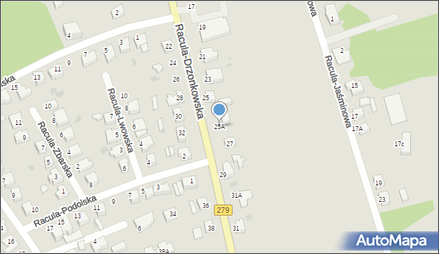 Zielona Góra, Racula-Drzonkowska, 25A, mapa Zielona Góra