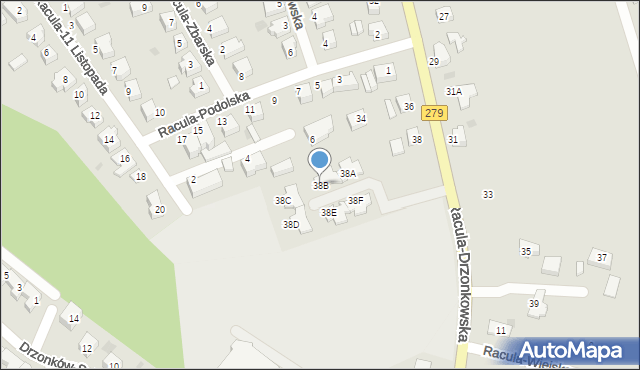 Zielona Góra, Racula-Drzonkowska, 38B, mapa Zielona Góra