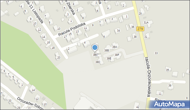 Zielona Góra, Racula-Drzonkowska, 38C, mapa Zielona Góra