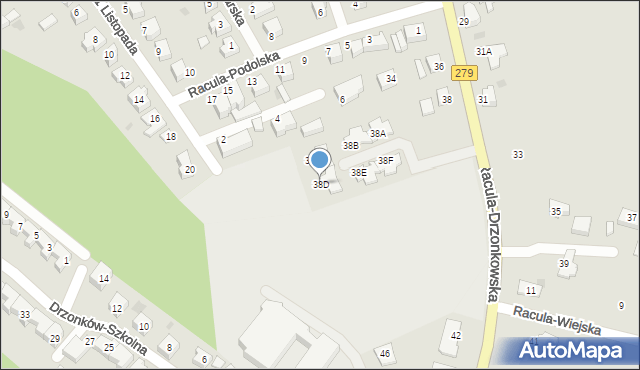 Zielona Góra, Racula-Drzonkowska, 38D, mapa Zielona Góra