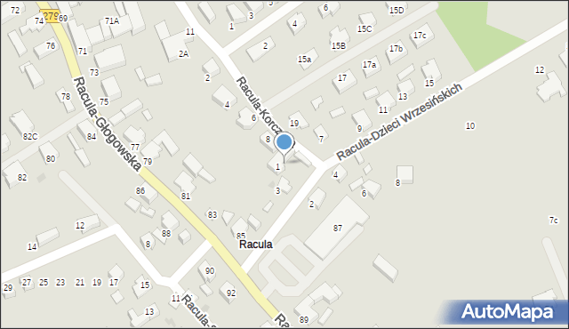Zielona Góra, Racula-Dzieci Wrzesińskich, 5, mapa Zielona Góra