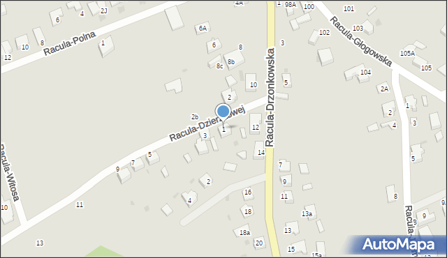 Zielona Góra, Racula-Dzierżkowej Wiktorii, 1, mapa Zielona Góra