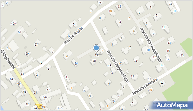 Zielona Góra, Racula-Gierymskiego Maksymiliana, 2A, mapa Zielona Góra