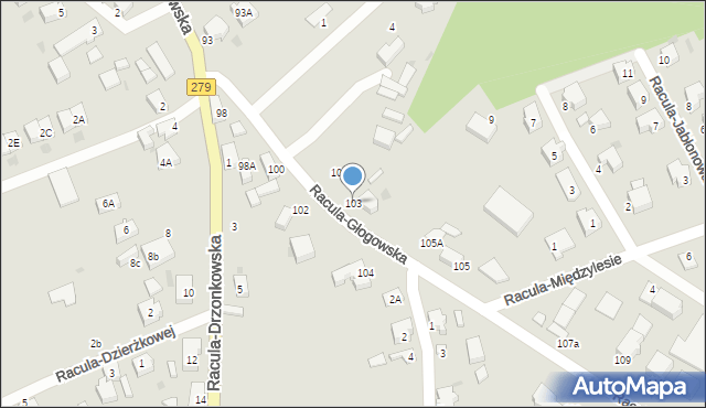 Zielona Góra, Racula-Głogowska, 103, mapa Zielona Góra