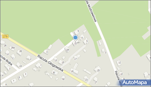 Zielona Góra, Racula-Głogowska, 11, mapa Zielona Góra