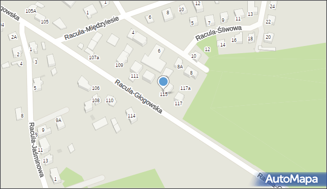 Zielona Góra, Racula-Głogowska, 115, mapa Zielona Góra