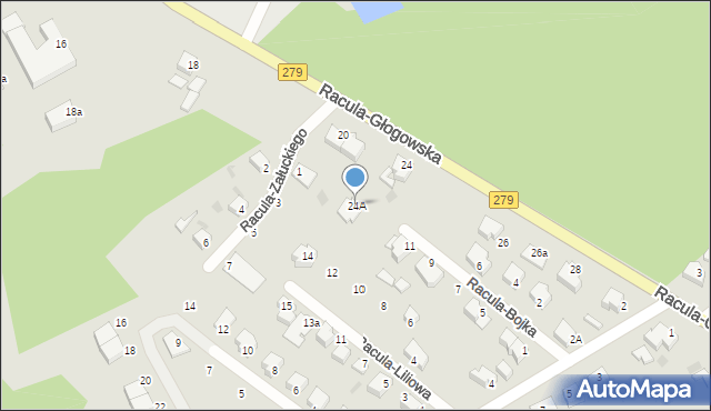 Zielona Góra, Racula-Głogowska, 24A, mapa Zielona Góra