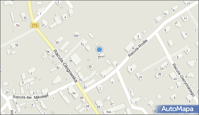 Zielona Góra, Racula-Głogowska, 57, mapa Zielona Góra