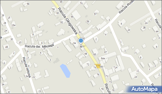 Zielona Góra, Racula-Głogowska, 66, mapa Zielona Góra
