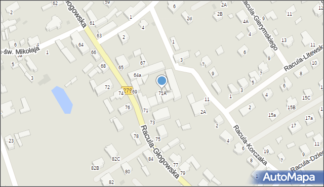 Zielona Góra, Racula-Głogowska, 71A, mapa Zielona Góra