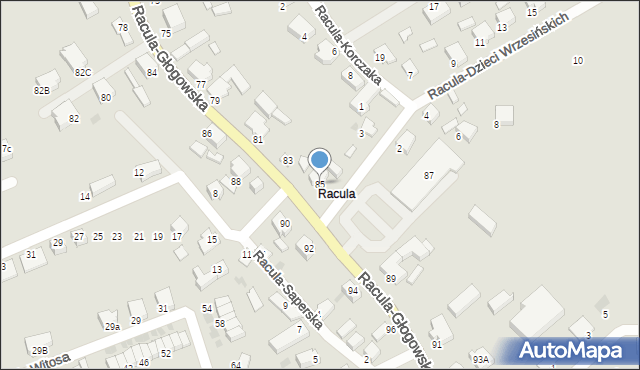 Zielona Góra, Racula-Głogowska, 85, mapa Zielona Góra