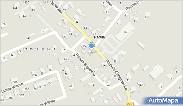 Zielona Góra, Racula-Głogowska, 92, mapa Zielona Góra