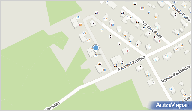 Zielona Góra, Racula-Hortensji, 26, mapa Zielona Góra