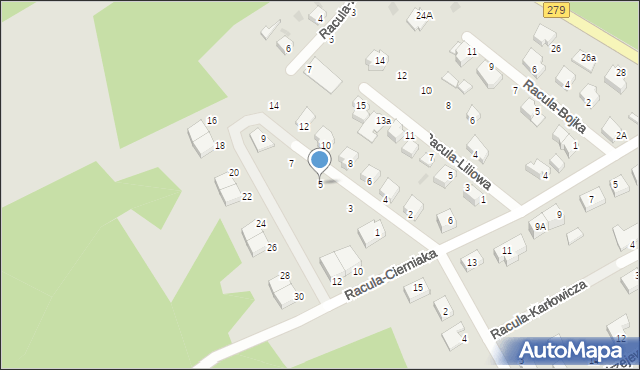 Zielona Góra, Racula-Hortensji, 5, mapa Zielona Góra