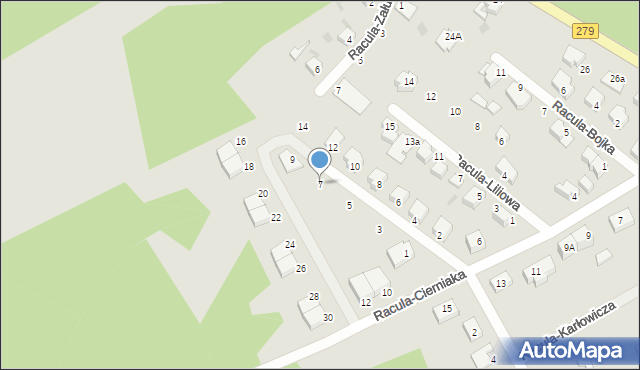 Zielona Góra, Racula-Hortensji, 7, mapa Zielona Góra