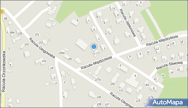 Zielona Góra, Racula-Międzylesie, 1, mapa Zielona Góra