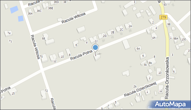 Zielona Góra, Racula-Polna, 1, mapa Zielona Góra
