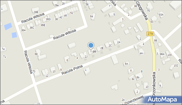 Zielona Góra, Racula-Polna, 2H, mapa Zielona Góra