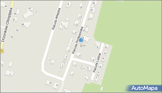 Zielona Góra, Racula-Profesorska, 6, mapa Zielona Góra