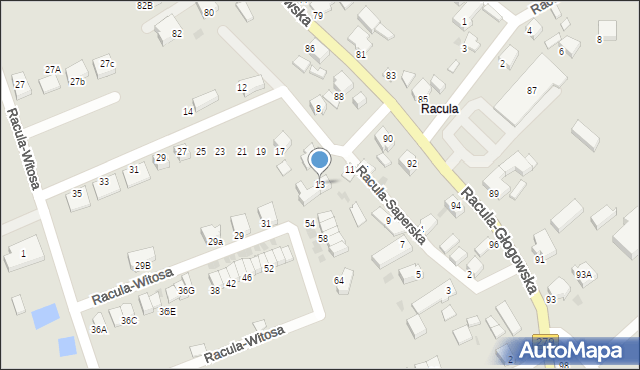 Zielona Góra, Racula-Saperska, 13, mapa Zielona Góra