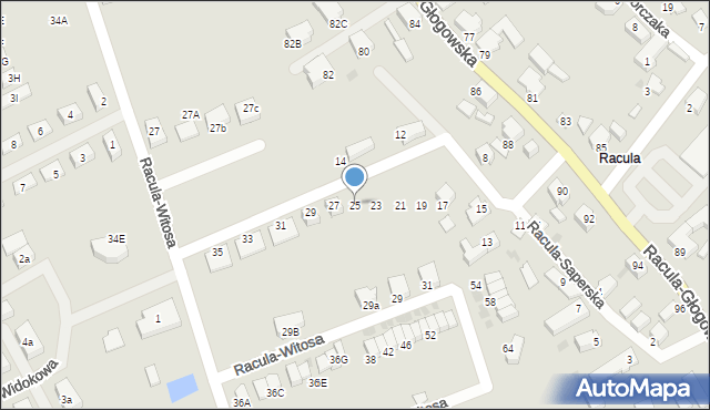 Zielona Góra, Racula-Saperska, 25, mapa Zielona Góra