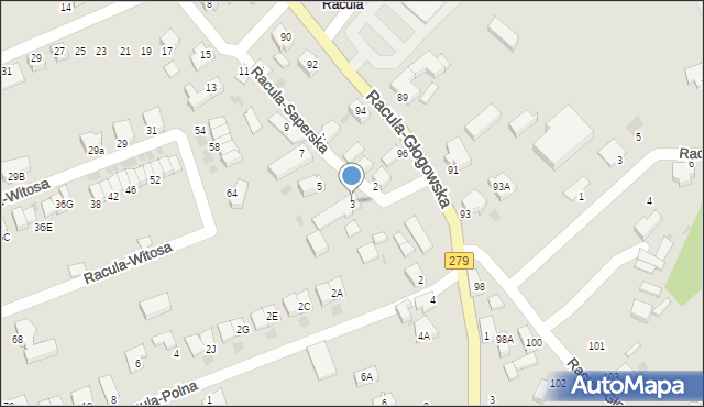 Zielona Góra, Racula-Saperska, 3, mapa Zielona Góra