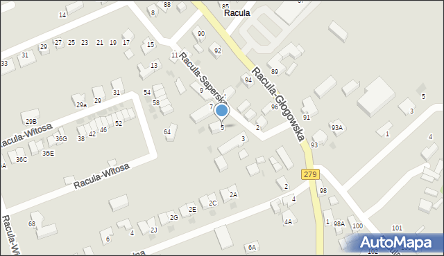 Zielona Góra, Racula-Saperska, 5, mapa Zielona Góra