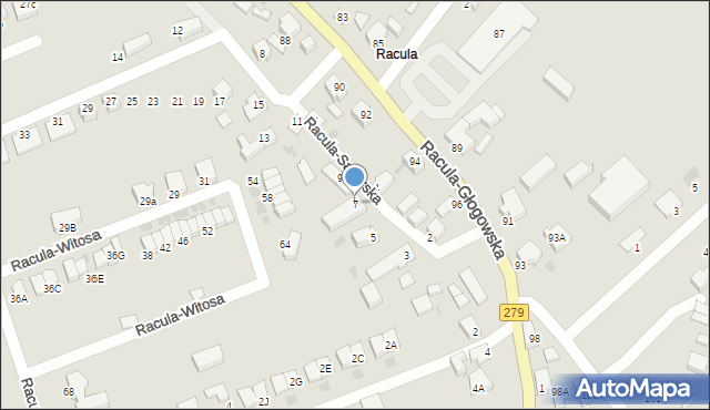 Zielona Góra, Racula-Saperska, 7, mapa Zielona Góra