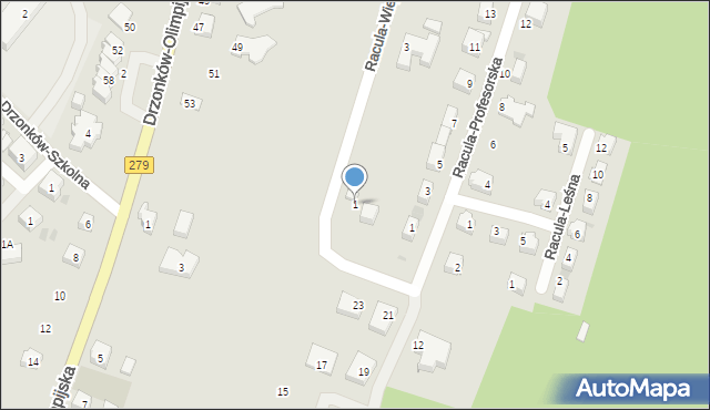 Zielona Góra, Racula-Wiejska, 1, mapa Zielona Góra