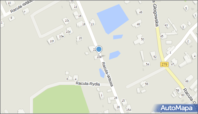 Zielona Góra, Racula-Witosa Wincentego, 22a, mapa Zielona Góra